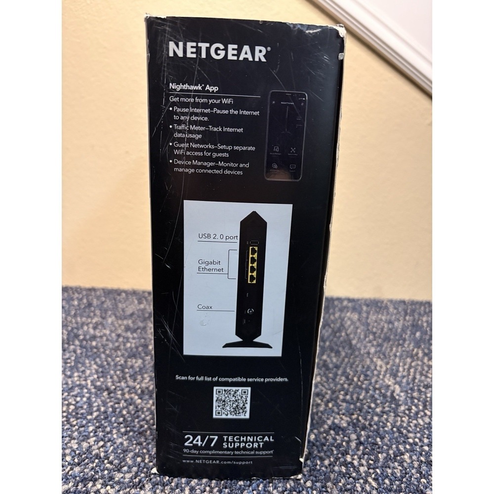 NETGEAR Nighthawk AC1900 WiFi Cable Modem Router DOCSIS 3.0 C7000v2 Black - Picture 3 of 6